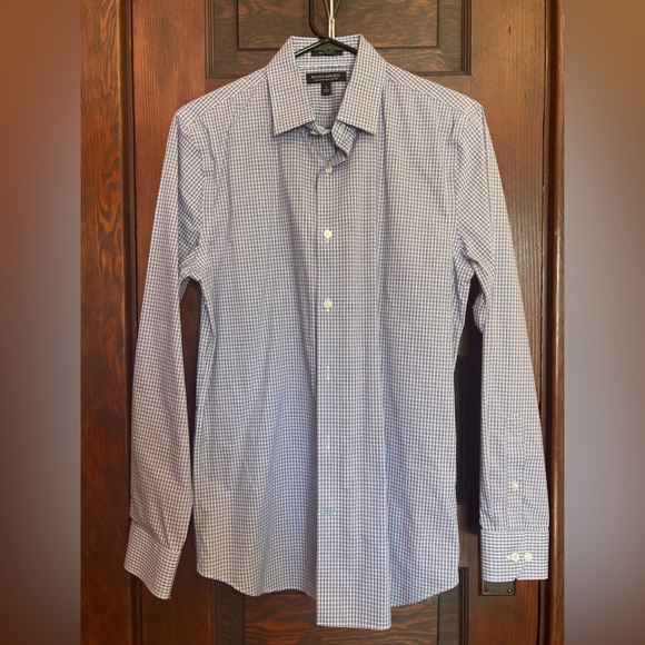 Banana Republic non-iron slim fit blue/gray checkered dress shirt small - Picture 5 of 7